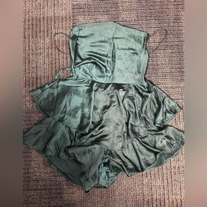 Satin Green Ruffled Romper